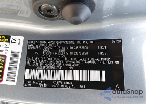 2021 Toyota Highlander Hybrid Platinum из США, поврежденный, VIN 5TDEBRCH1MS017933